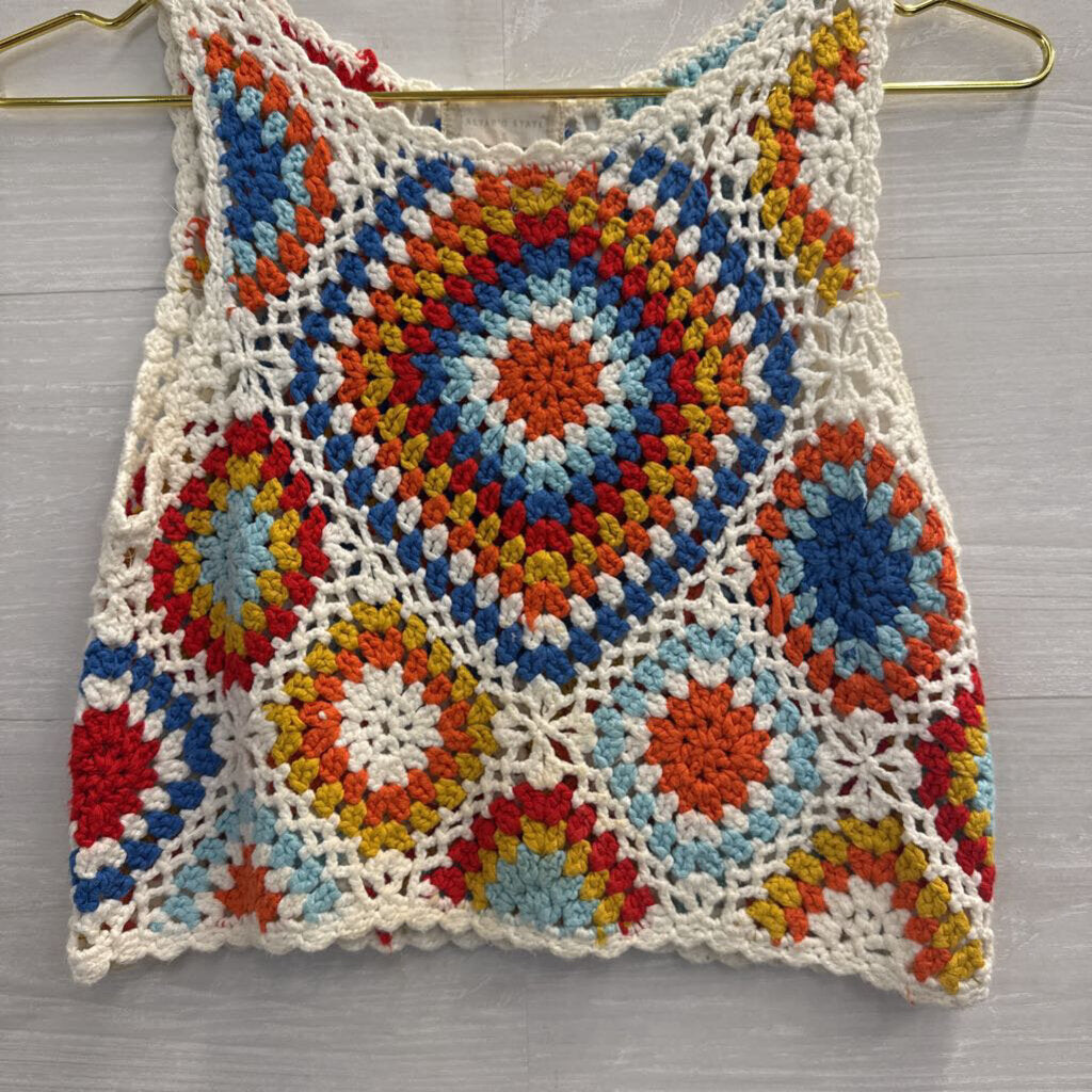 Altar'd State White/ Multi Cropped Crochet Knit Tank Top Small