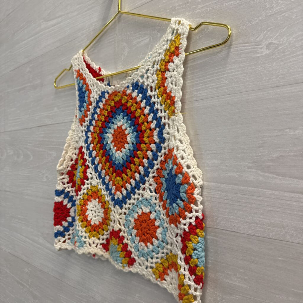 Altar'd State White/ Multi Cropped Crochet Knit Tank Top Small