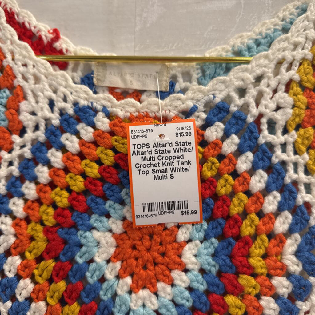 Altar'd State White/ Multi Cropped Crochet Knit Tank Top Small