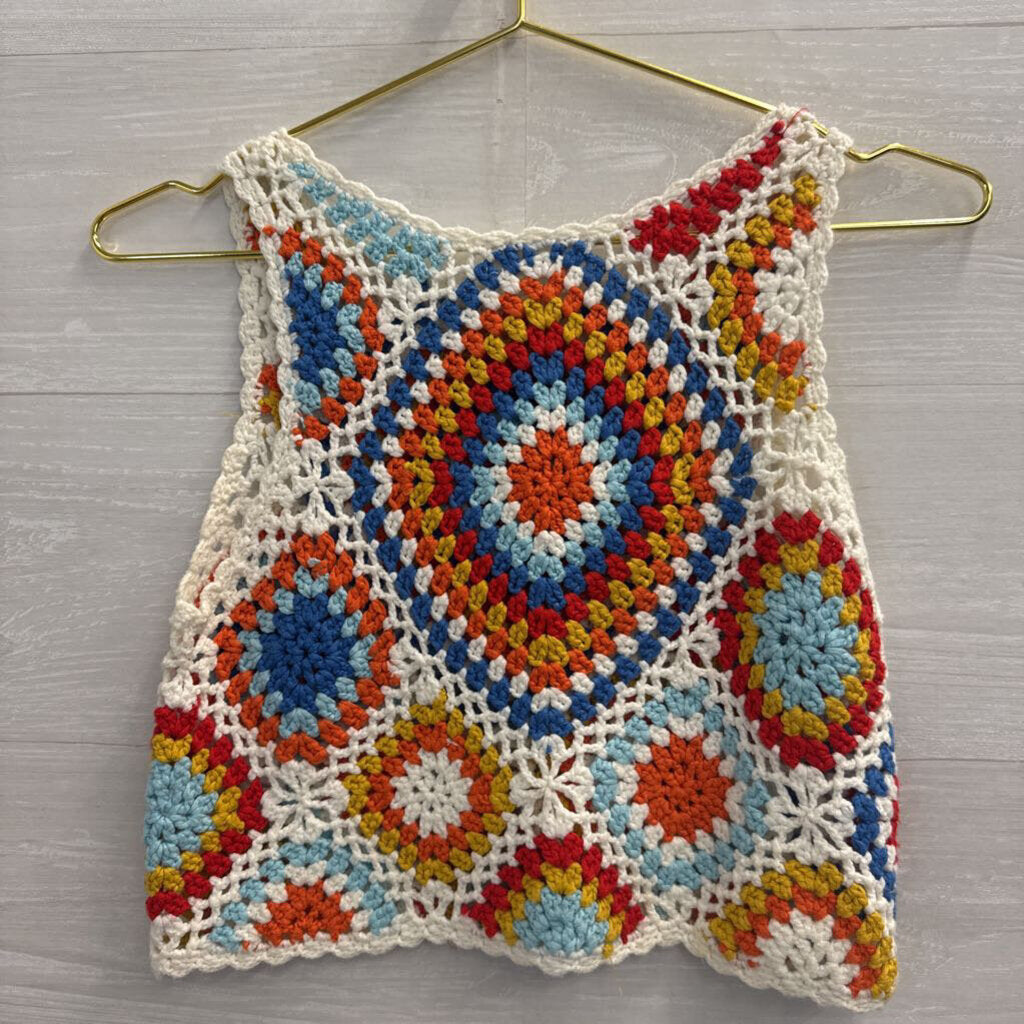 Altar'd State White/ Multi Cropped Crochet Knit Tank Top Small
