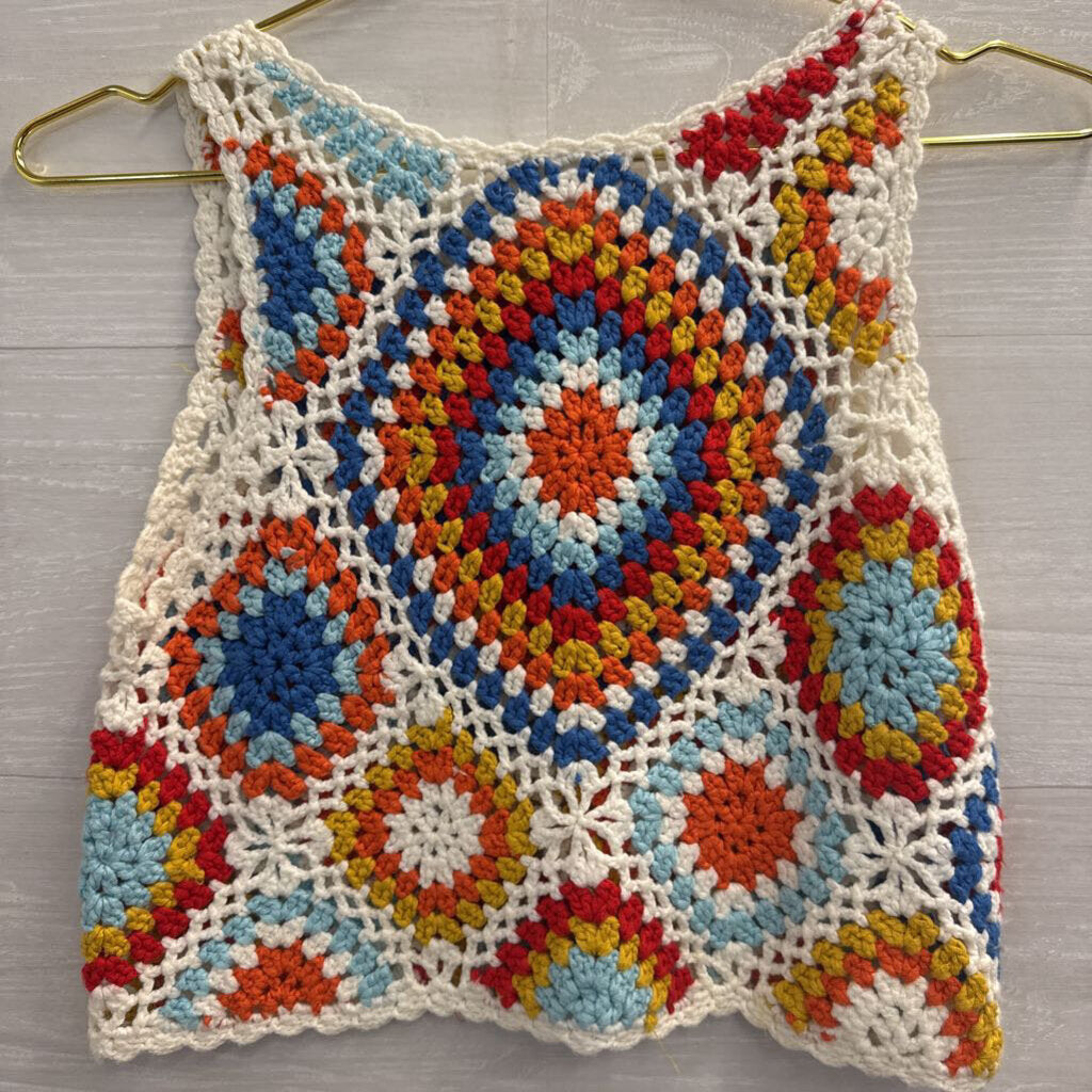 Altar'd State White/ Multi Cropped Crochet Knit Tank Top Small