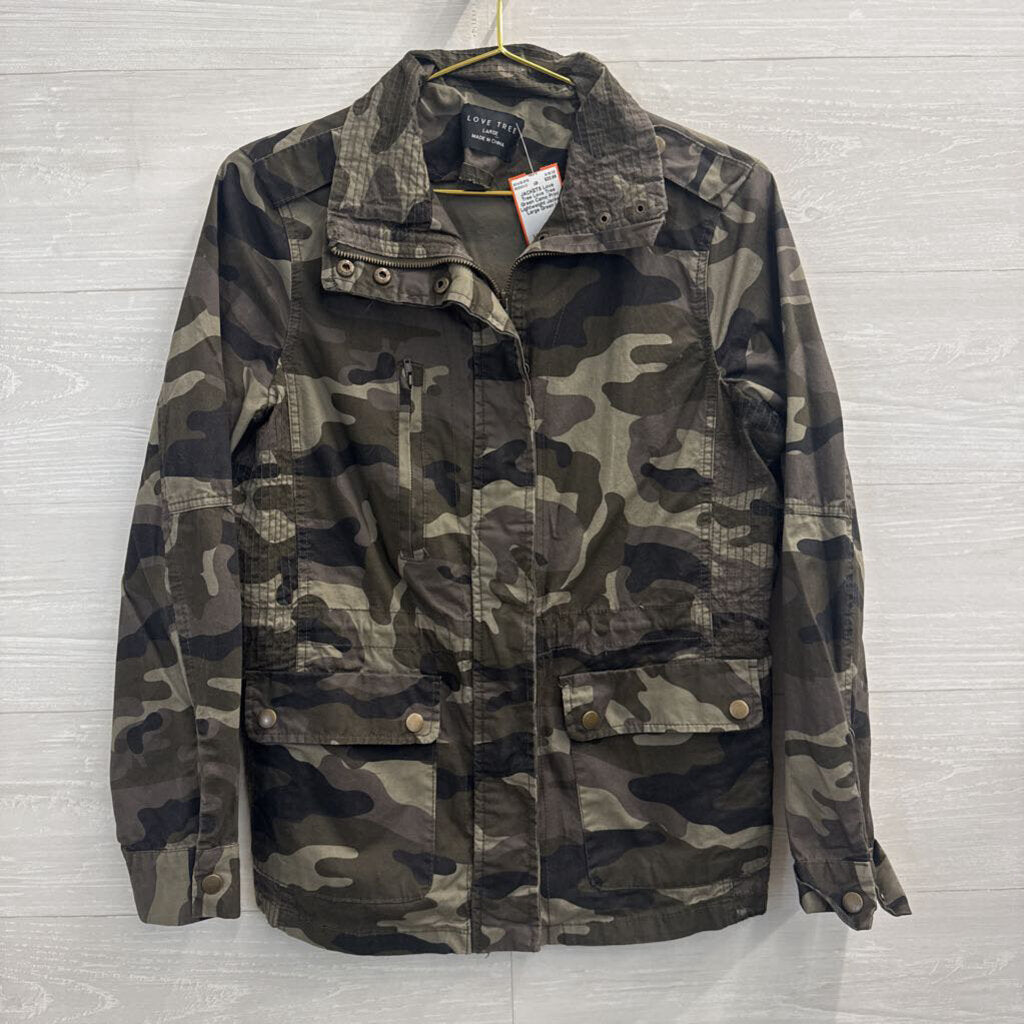 Love Tree Green Camo Print Lightweight Jacket Large