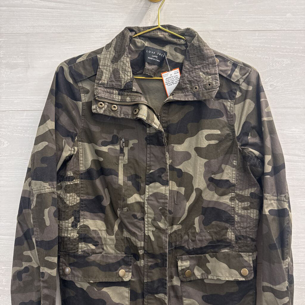Love Tree Green Camo Print Lightweight Jacket Large