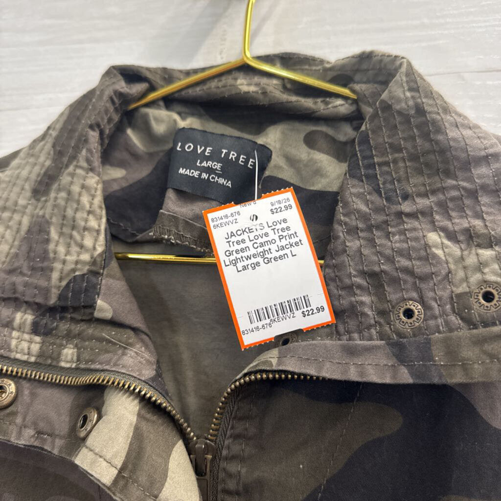 Love Tree Green Camo Print Lightweight Jacket Large