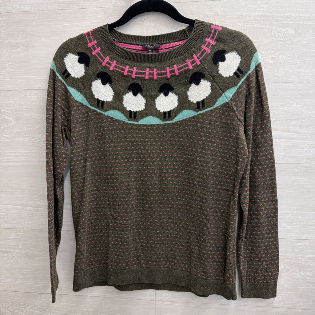 Talbots Green/ Multi Sheep Print Sweater Medium Petite