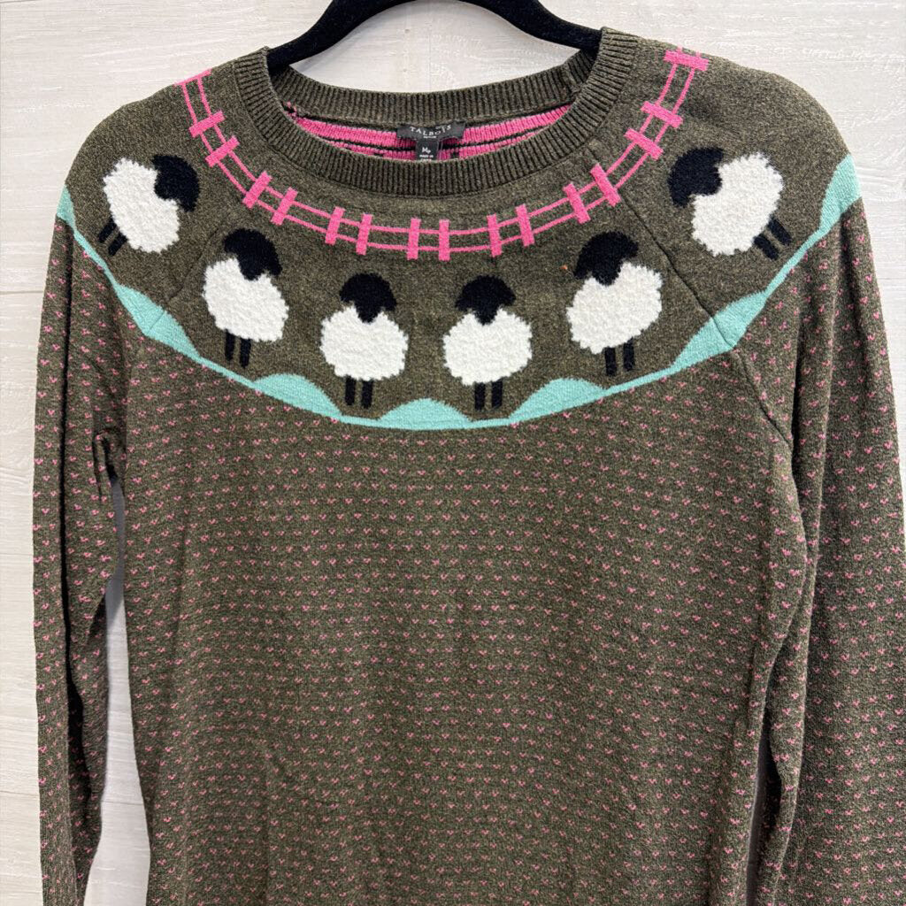 Talbots Green/ Multi Sheep Print Sweater Medium Petite