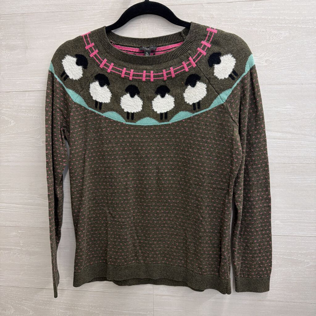 Talbots Green/ Multi Sheep Print Sweater Medium Petite