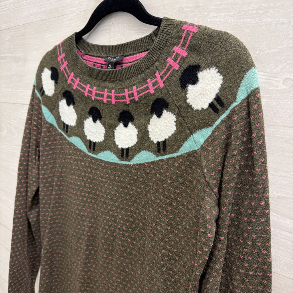 Talbots Green/ Multi Sheep Print Sweater Medium Petite