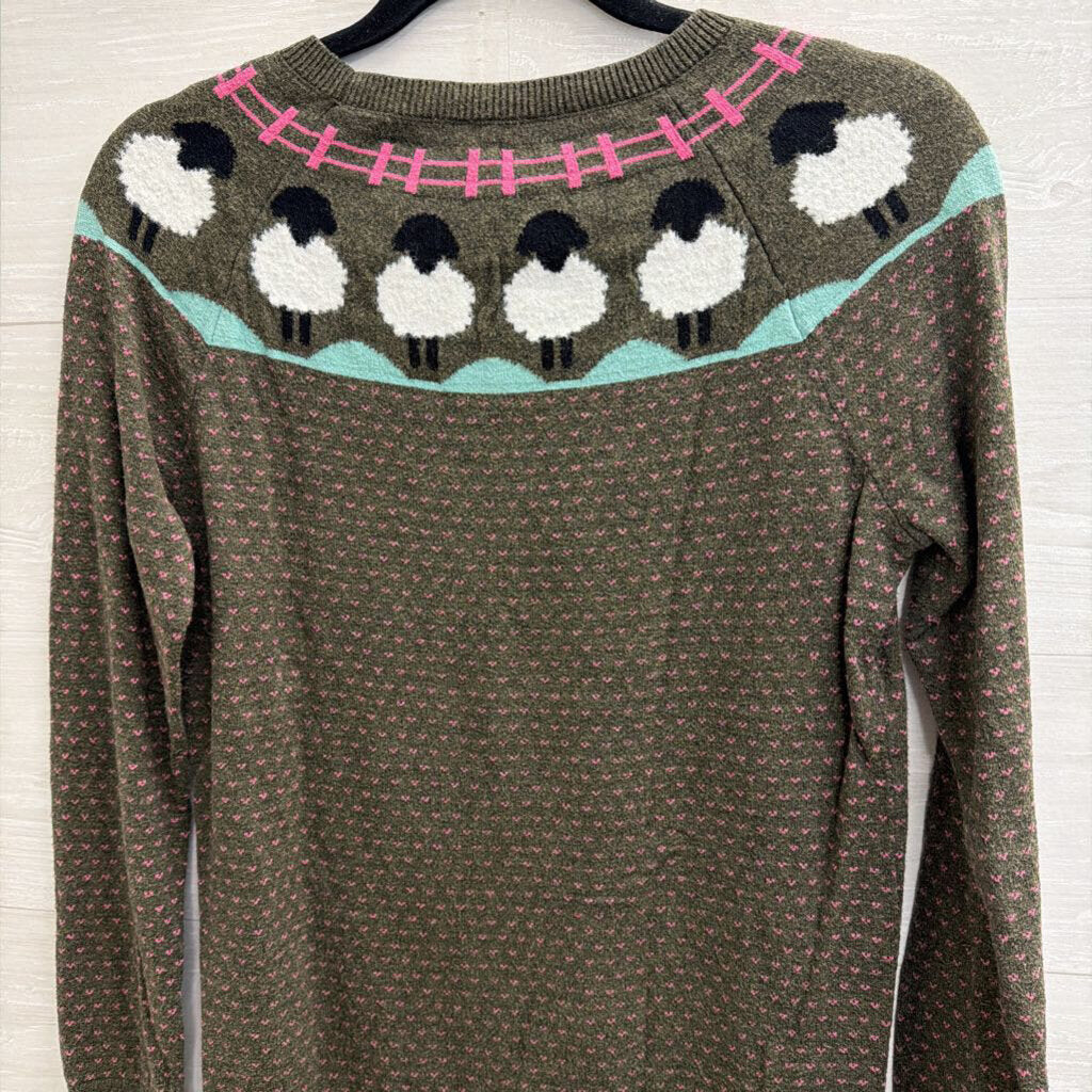 Talbots Green/ Multi Sheep Print Sweater Medium Petite