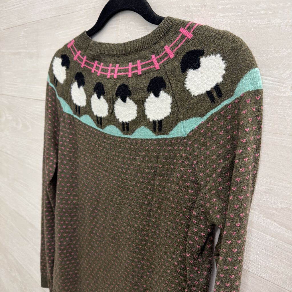 Talbots Green/ Multi Sheep Print Sweater Medium Petite