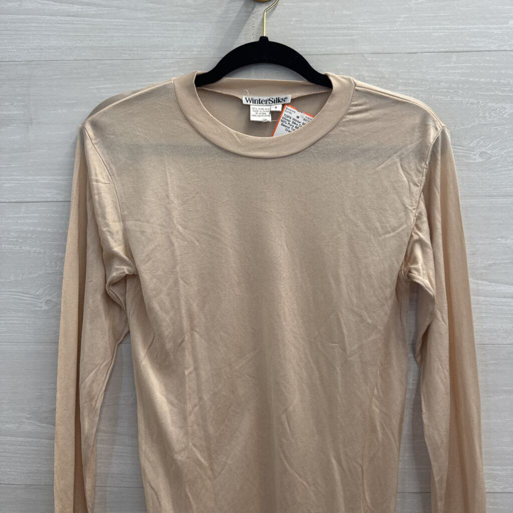 Winter Silks Cream 100% Pure Silk Long Sleeve Top Small