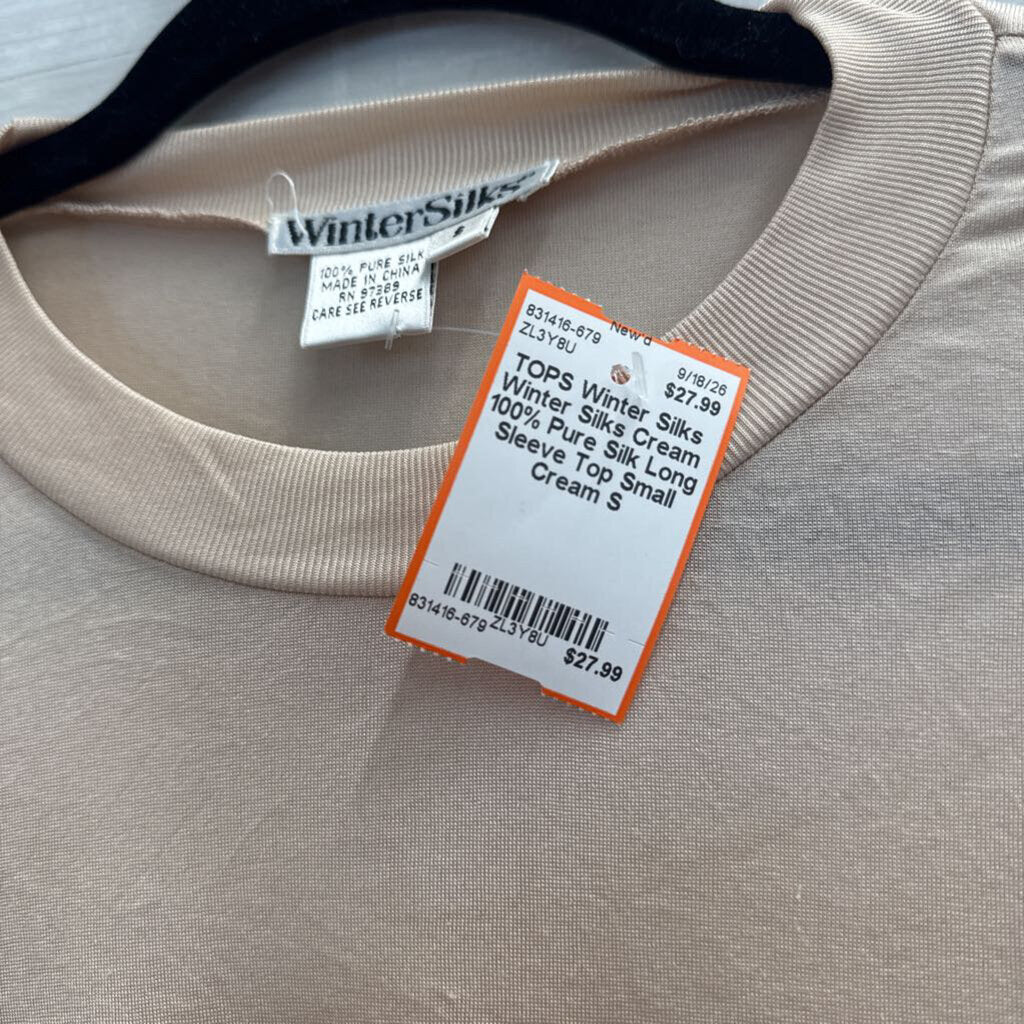 Winter Silks Cream 100% Pure Silk Long Sleeve Top Small