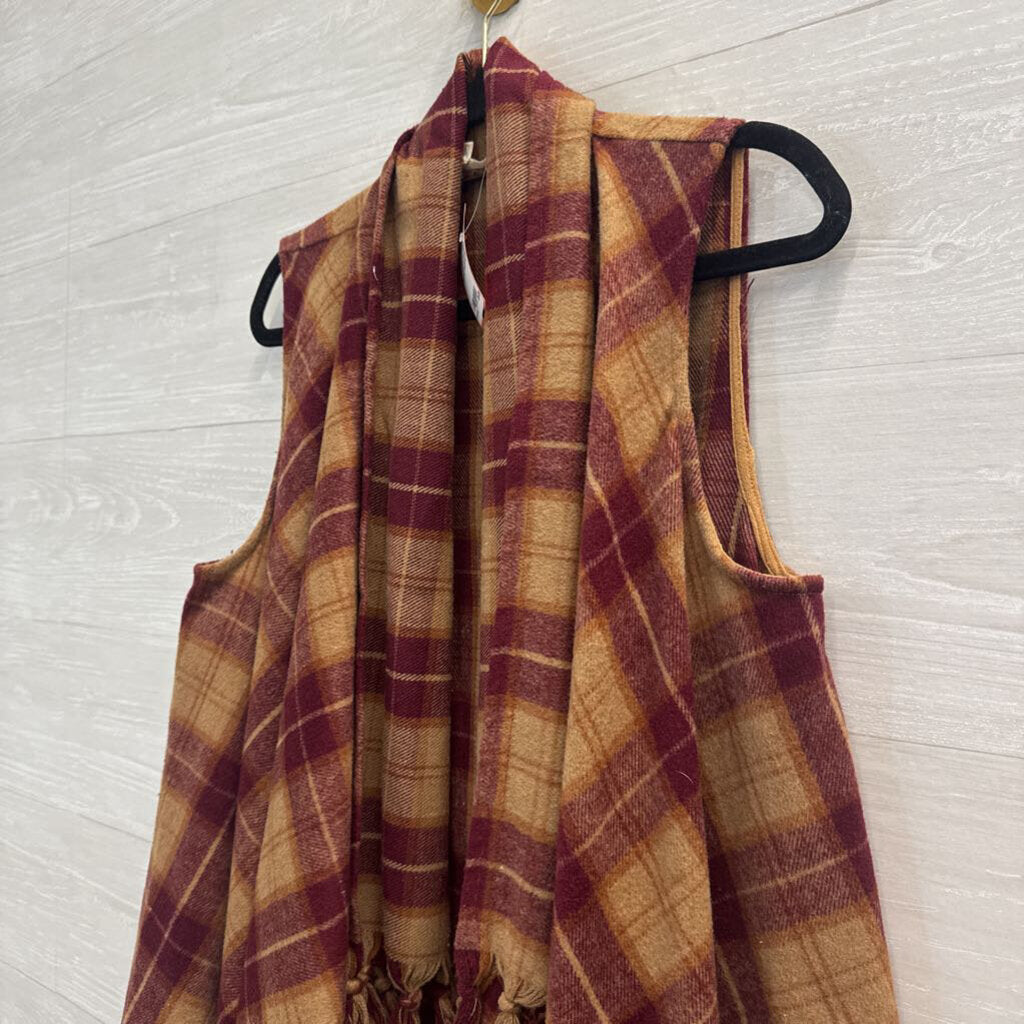 Entro Brown/ Burgundy Plaid Open Front Vest Top Small