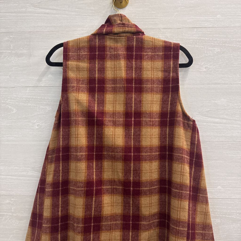 Entro Brown/ Burgundy Plaid Open Front Vest Top Small