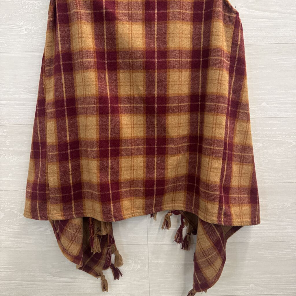 Entro Brown/ Burgundy Plaid Open Front Vest Top Small