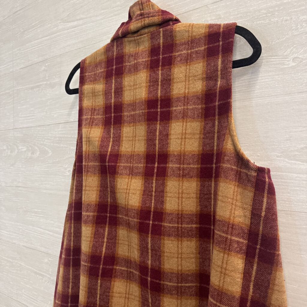 Entro Brown/ Burgundy Plaid Open Front Vest Top Small