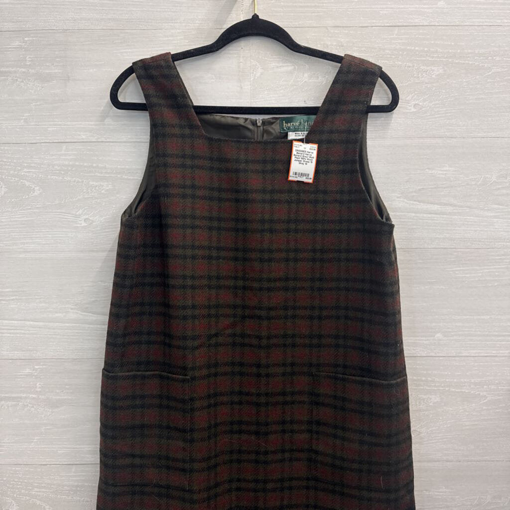Harve Benard Grey/ Multi Plaid 100% Wool Jumper Dress 10