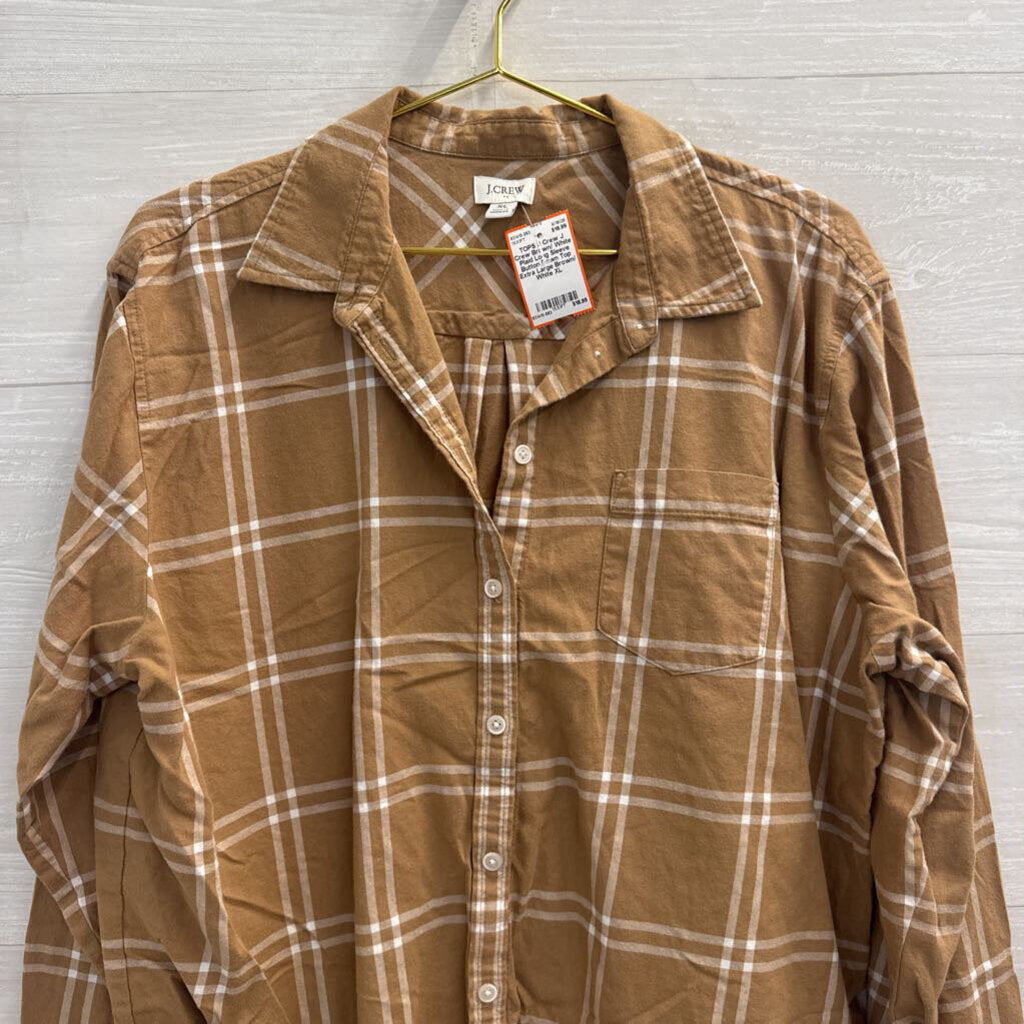 J Crew Brown/ White Plaid Long Sleeve Button Down Top Extra Large