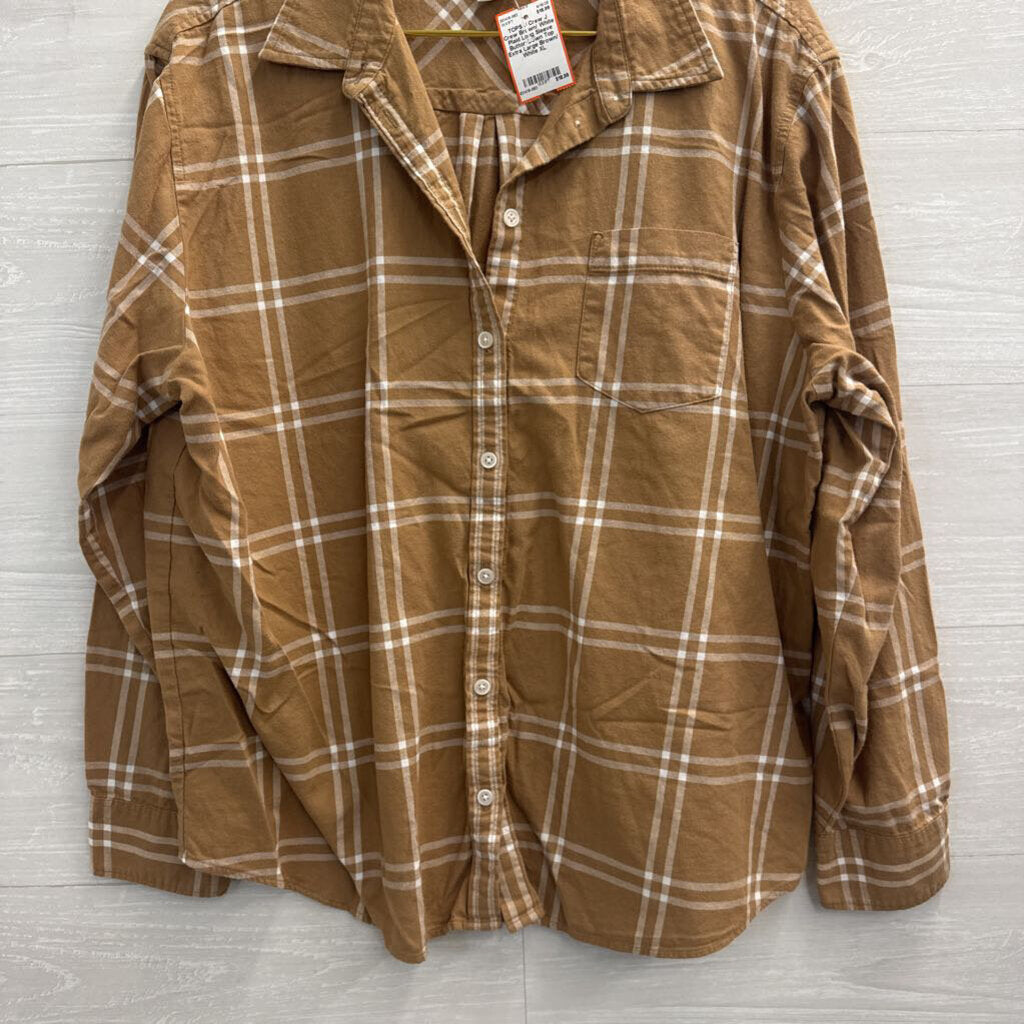 J Crew Brown/ White Plaid Long Sleeve Button Down Top Extra Large