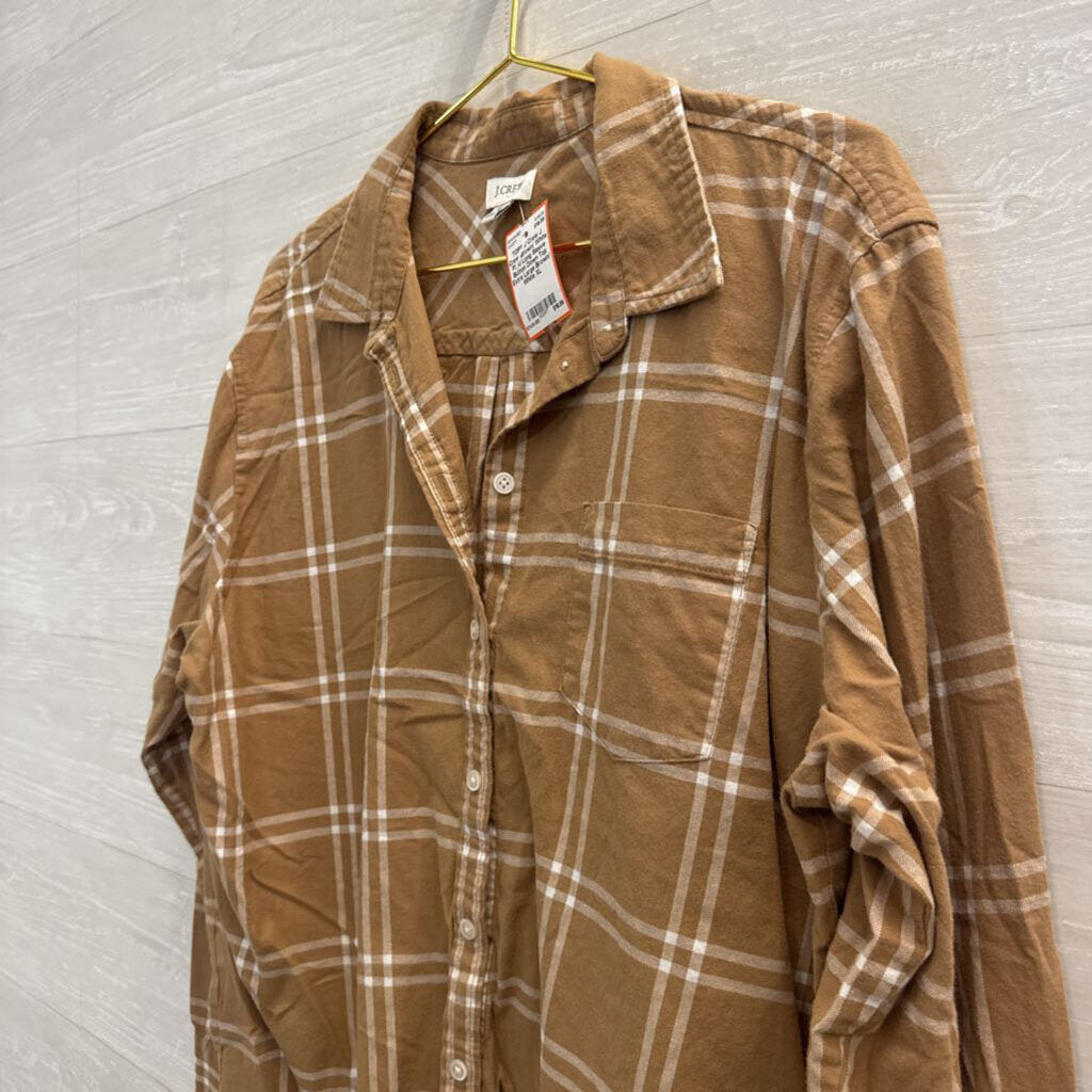 J Crew Brown/ White Plaid Long Sleeve Button Down Top Extra Large