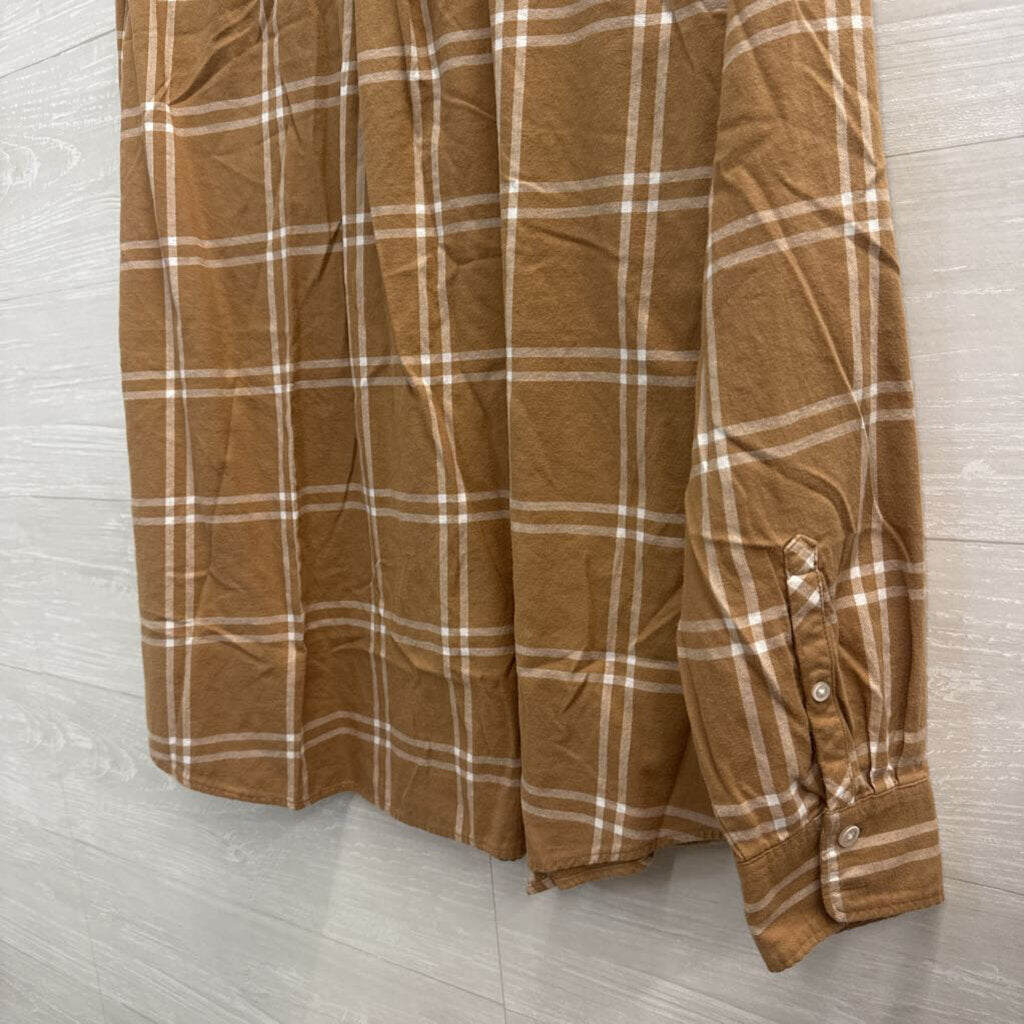 J Crew Brown/ White Plaid Long Sleeve Button Down Top Extra Large