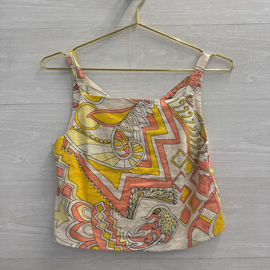 ModCloth Cream/ Yellow/ Pink Print Cropped Tank Top Extra Small