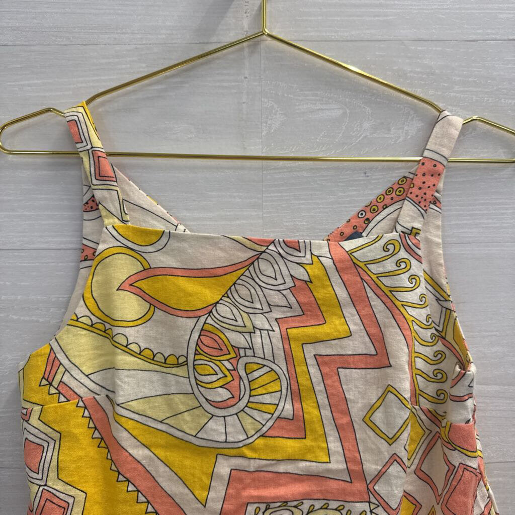 ModCloth Cream/ Yellow/ Pink Print Cropped Tank Top Extra Small