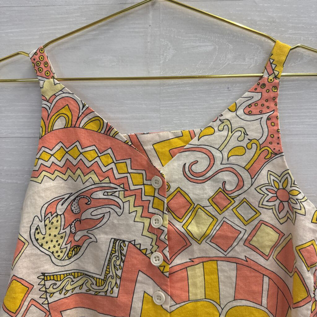 ModCloth Cream/ Yellow/ Pink Print Cropped Tank Top Extra Small