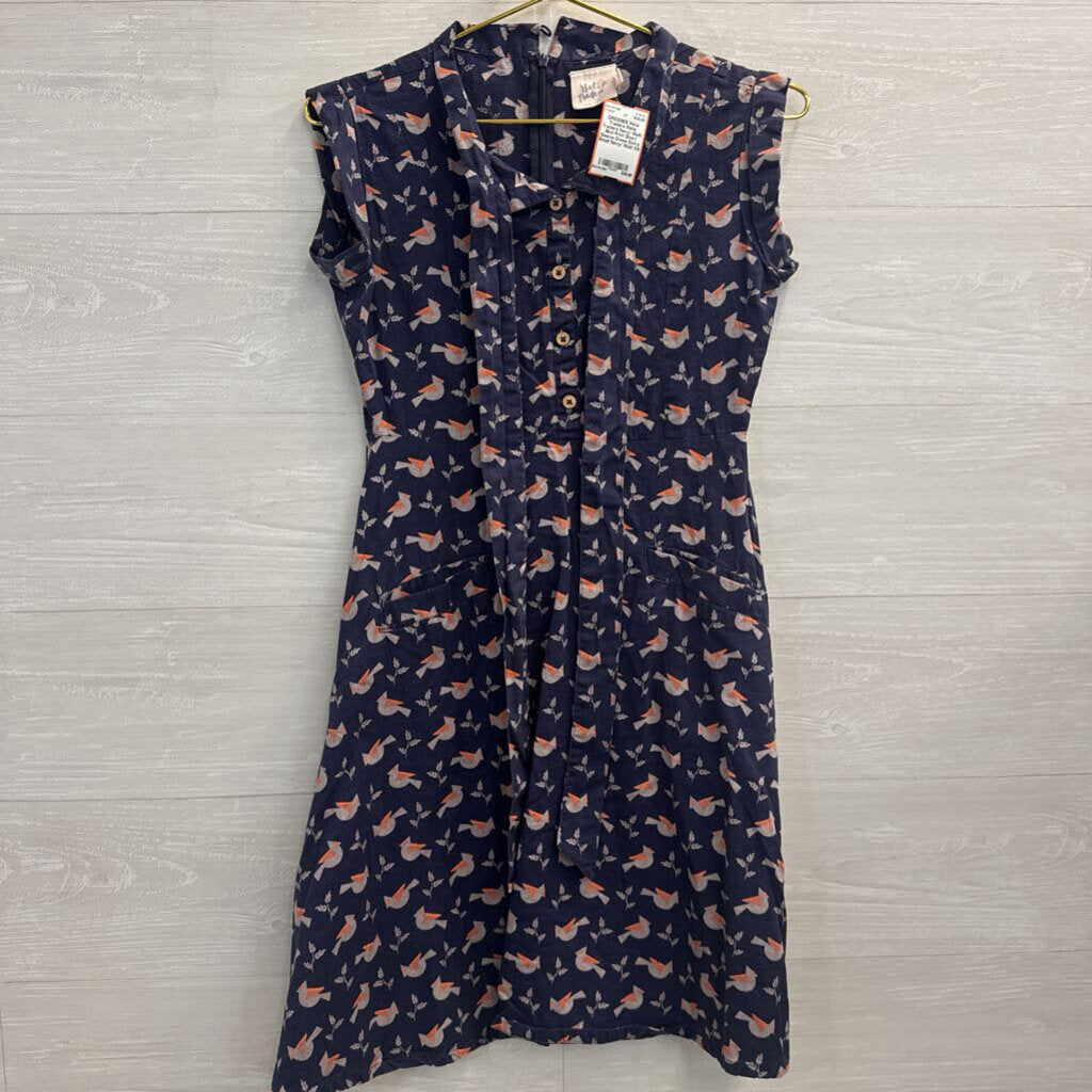 Mata Traders Navy/ Multi Bird Print Short Sleeve Dress Extra Small