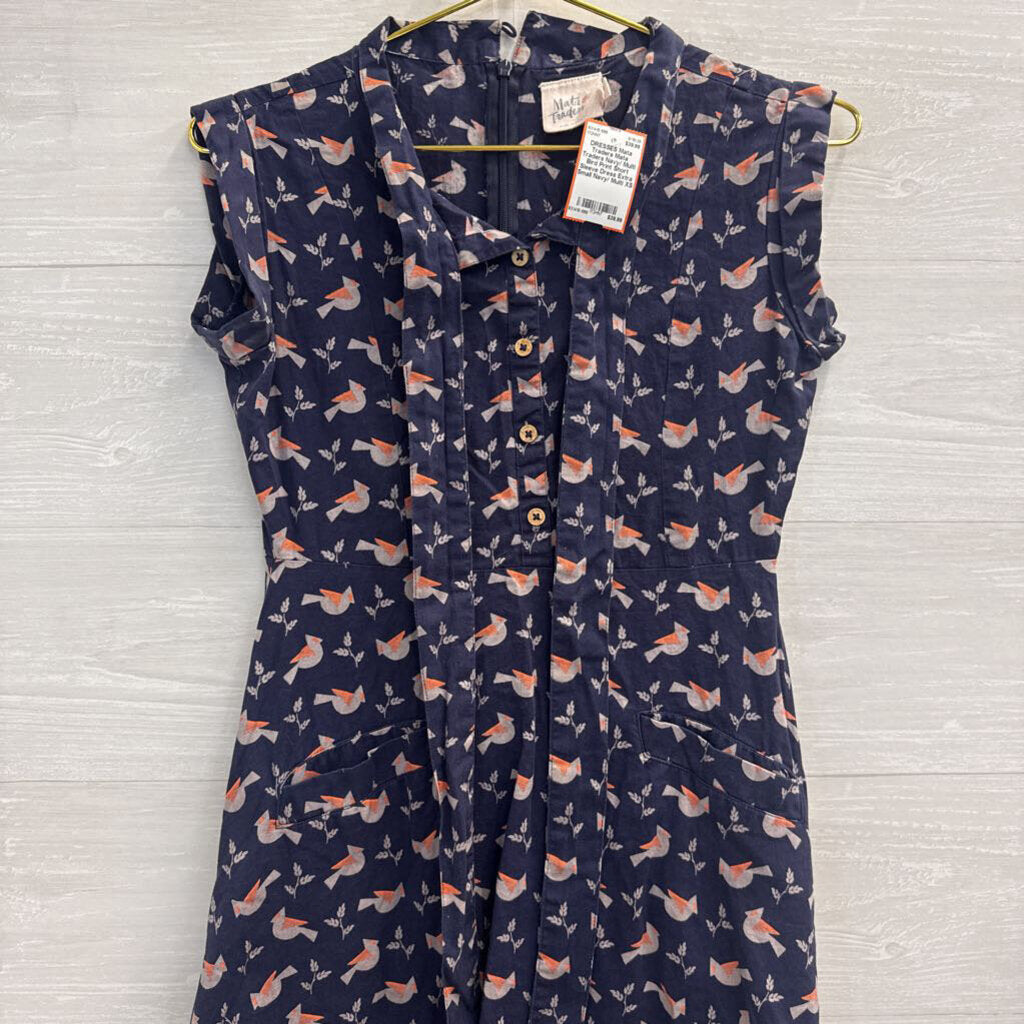 Mata Traders Navy/ Multi Bird Print Short Sleeve Dress Extra Small