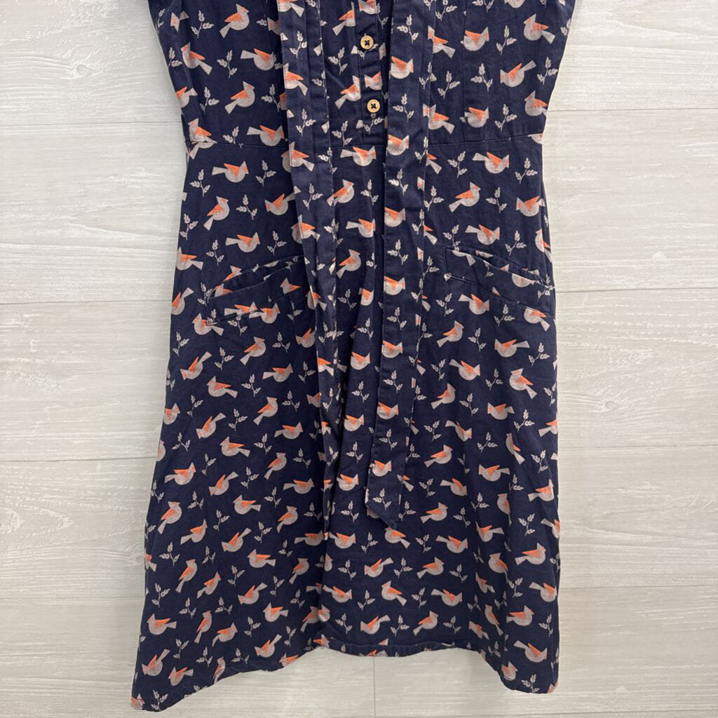 Mata Traders Navy/ Multi Bird Print Short Sleeve Dress Extra Small