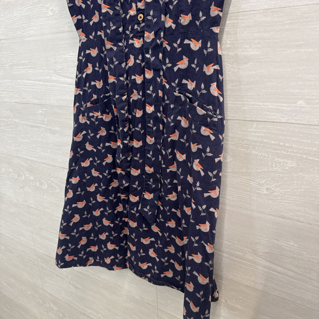 Mata Traders Navy/ Multi Bird Print Short Sleeve Dress Extra Small