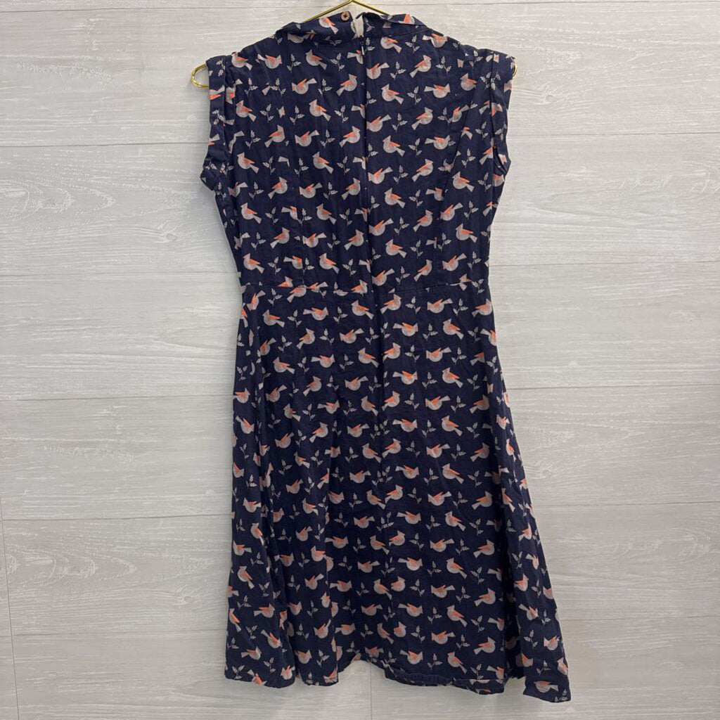 Mata Traders Navy/ Multi Bird Print Short Sleeve Dress Extra Small
