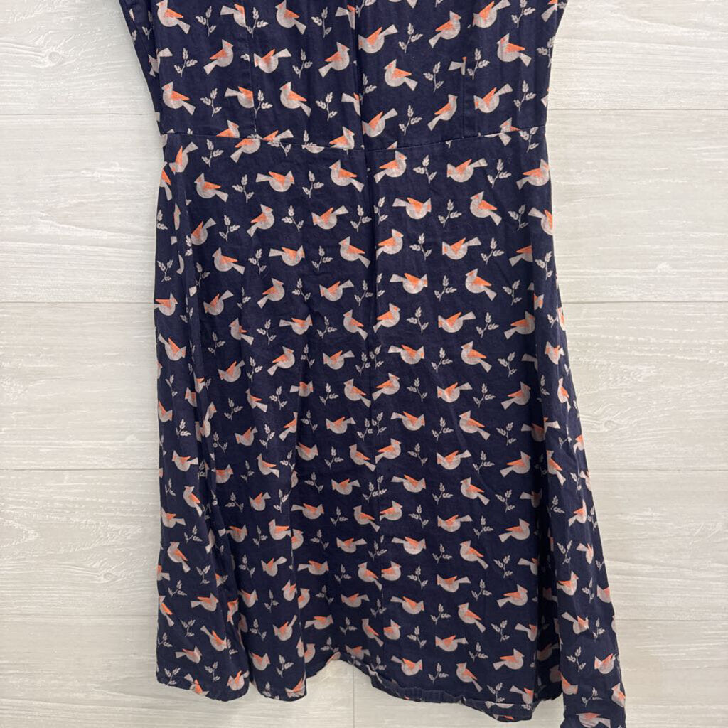 Mata Traders Navy/ Multi Bird Print Short Sleeve Dress Extra Small