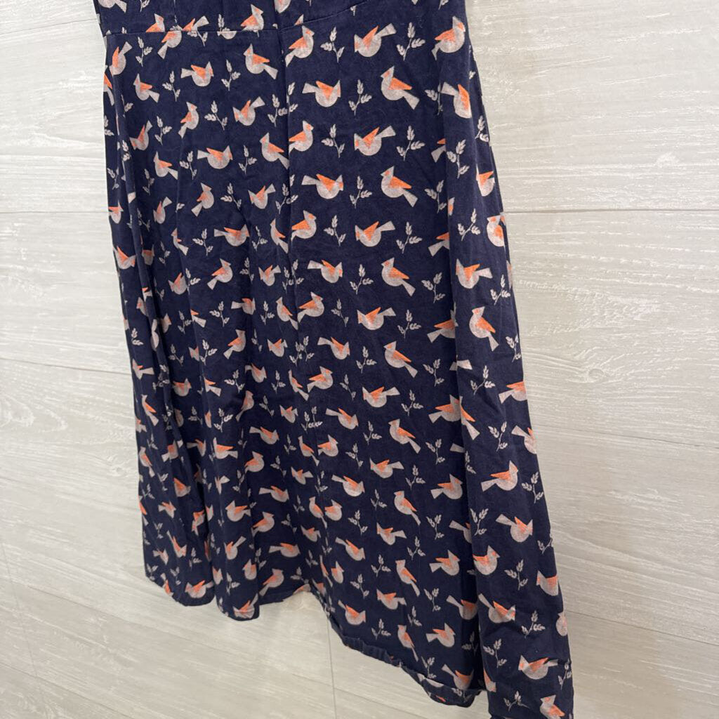 Mata Traders Navy/ Multi Bird Print Short Sleeve Dress Extra Small