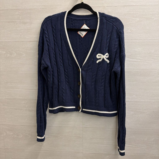Navy/ White Cropped Bow Detail Cardigan Sweater Small