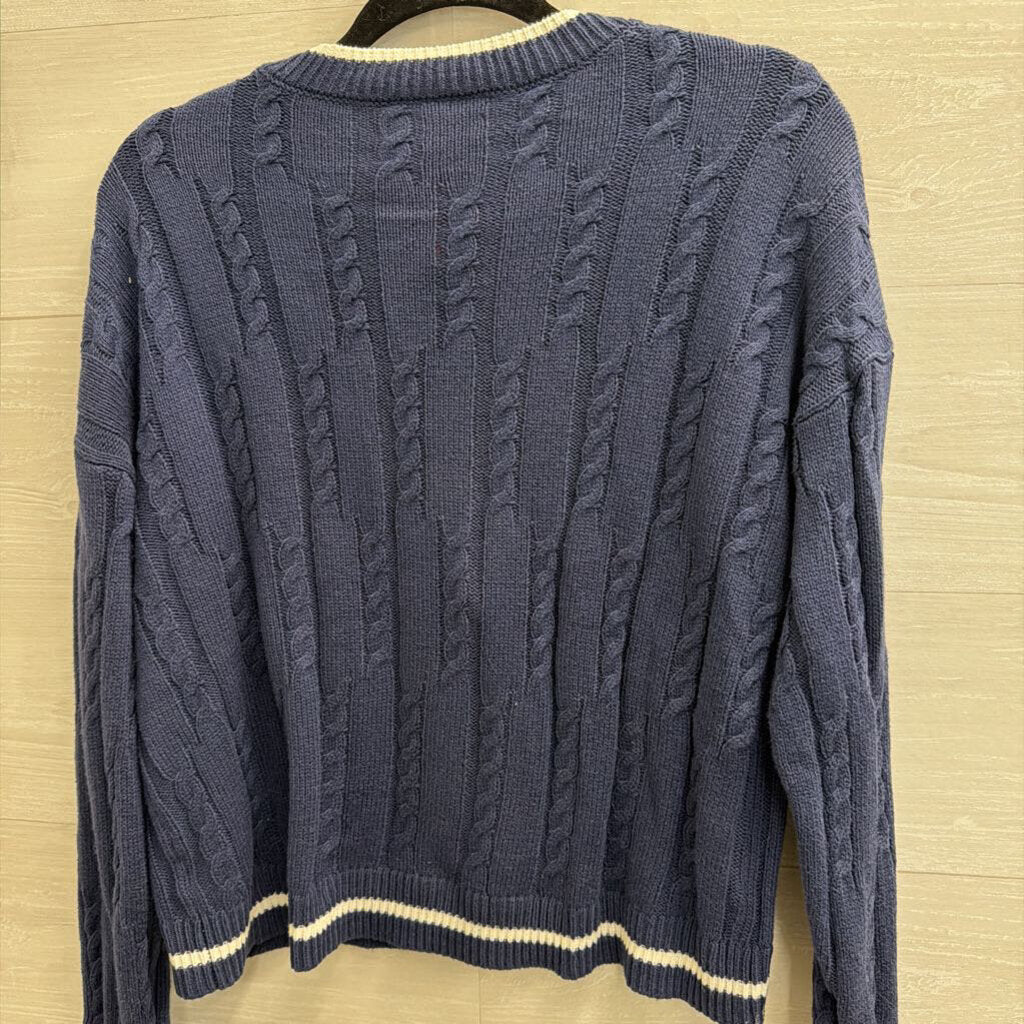 Navy/ White Cropped Bow Detail Cardigan Sweater Small