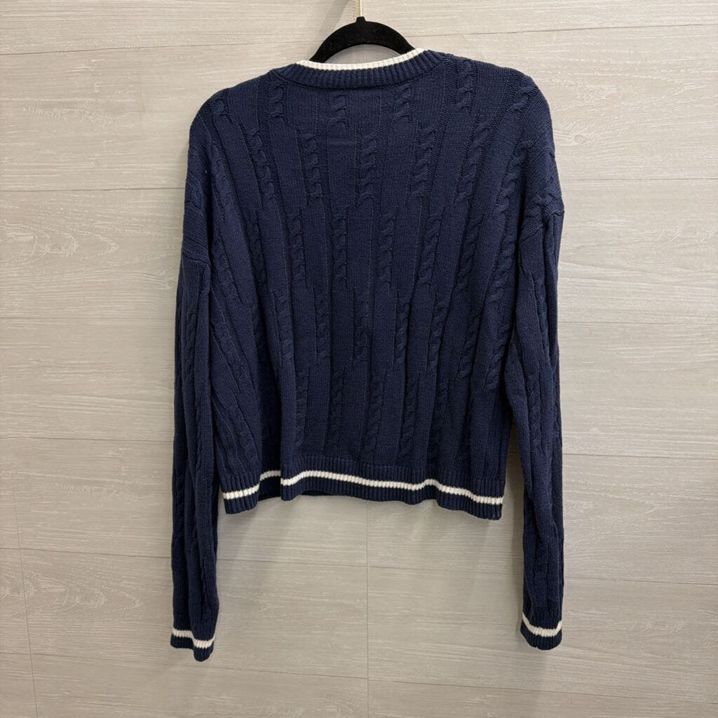 Navy/ White Cropped Bow Detail Cardigan Sweater Small
