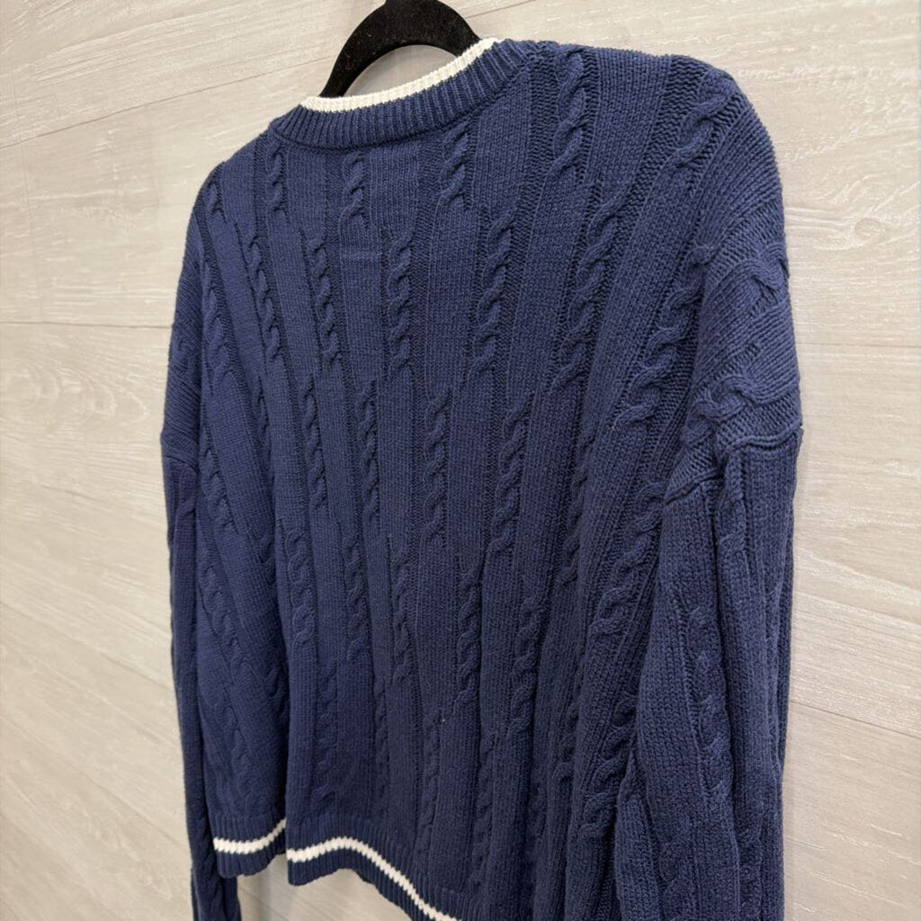 Navy/ White Cropped Bow Detail Cardigan Sweater Small