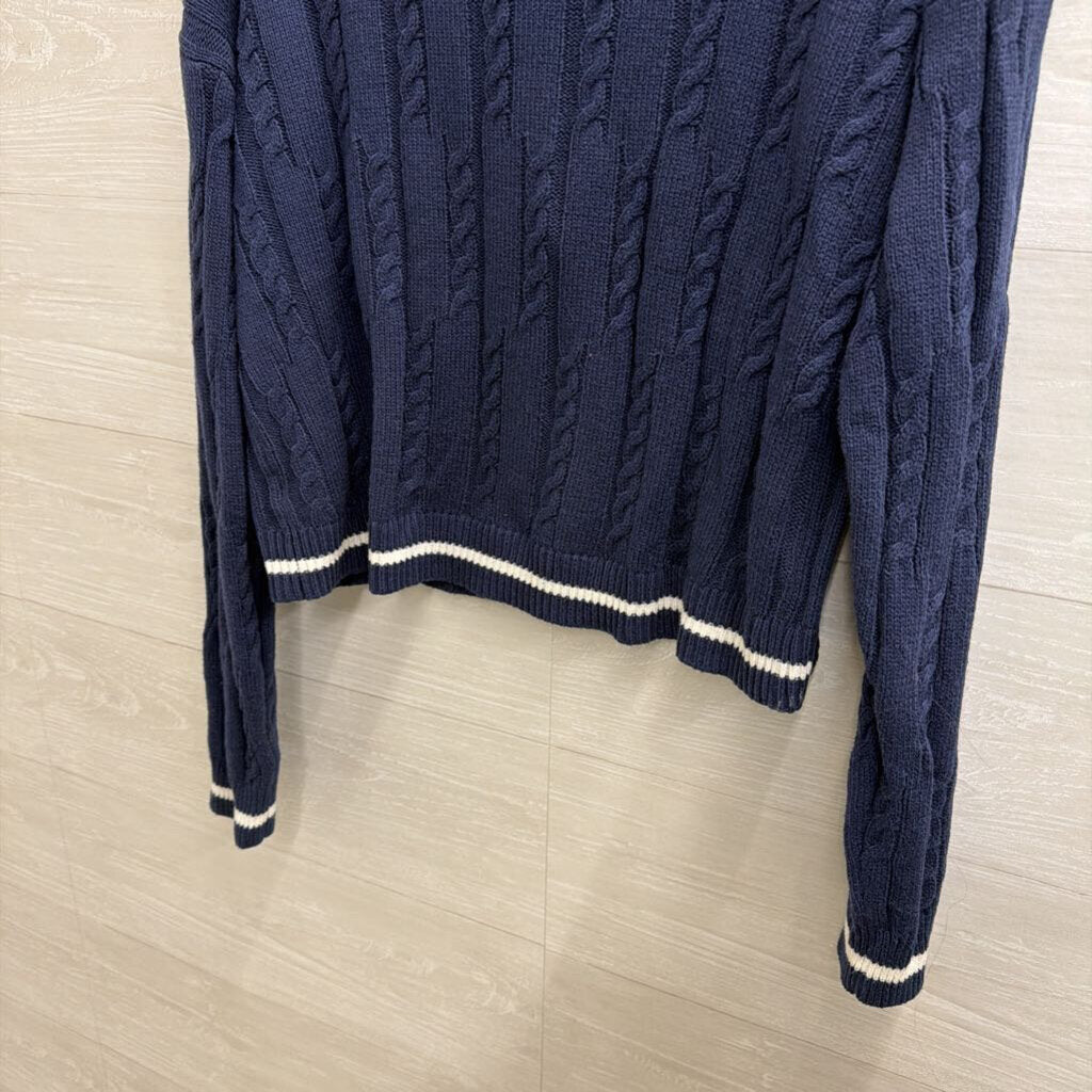 Navy/ White Cropped Bow Detail Cardigan Sweater Small