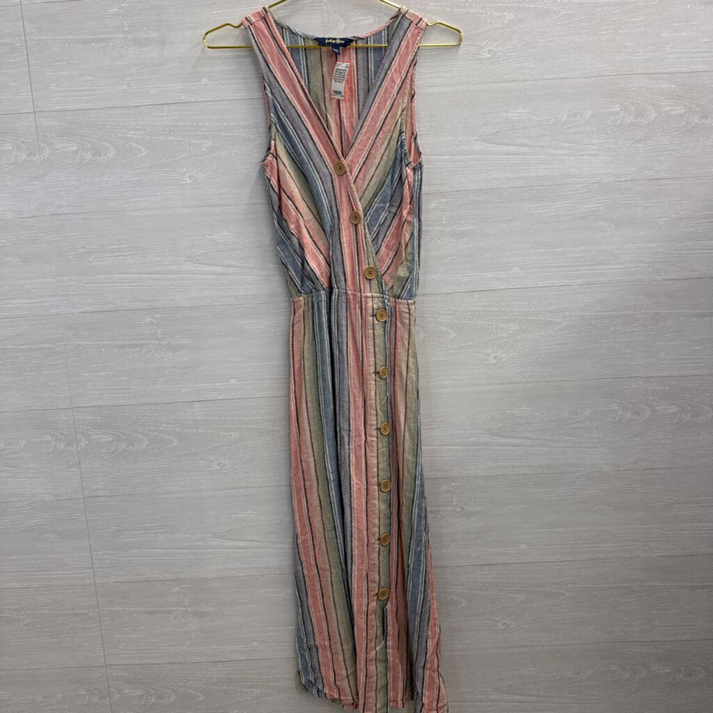 Indigo Rein Pink/ Multi Striped Button Detail Midi Dress Extra Small