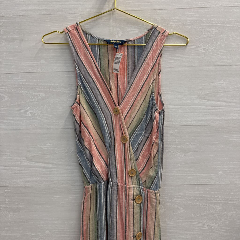 Indigo Rein Pink/ Multi Striped Button Detail Midi Dress Extra Small