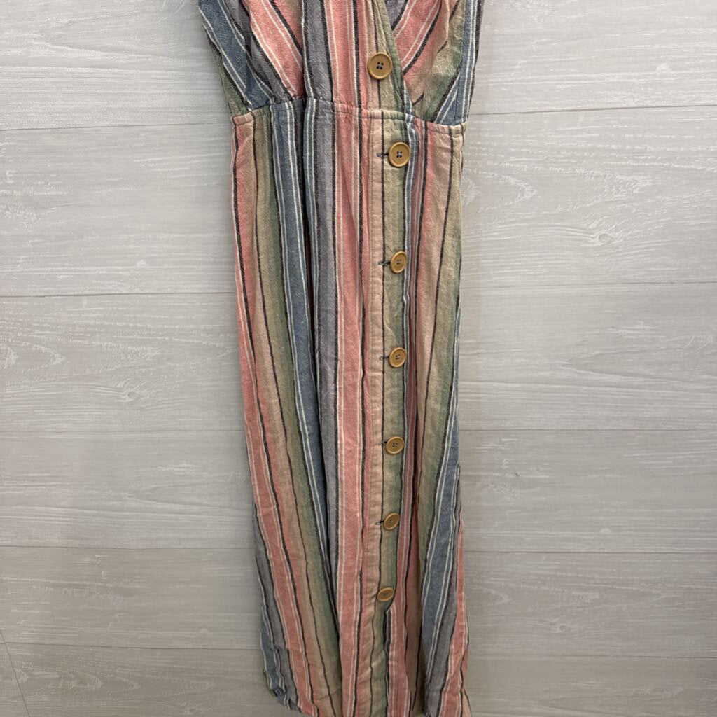 Indigo Rein Pink/ Multi Striped Button Detail Midi Dress Extra Small