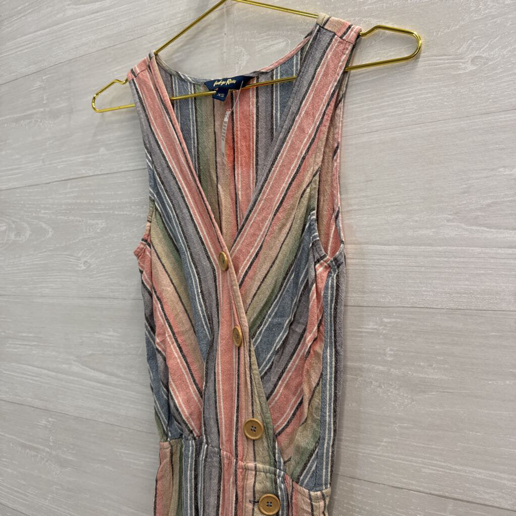 Indigo Rein Pink/ Multi Striped Button Detail Midi Dress Extra Small