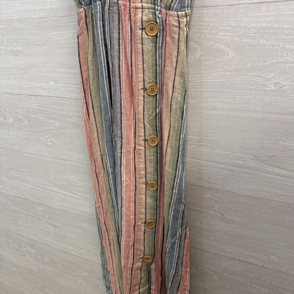 Indigo Rein Pink/ Multi Striped Button Detail Midi Dress Extra Small