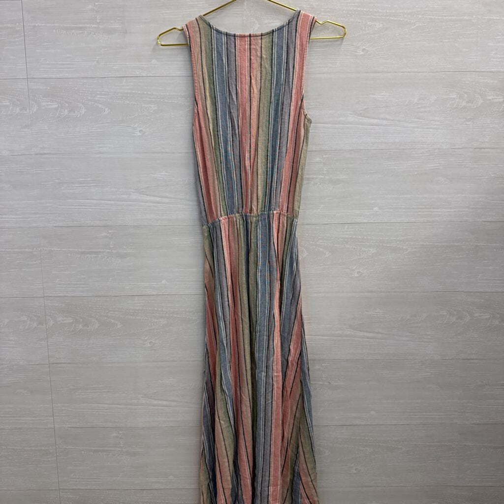 Indigo Rein Pink/ Multi Striped Button Detail Midi Dress Extra Small