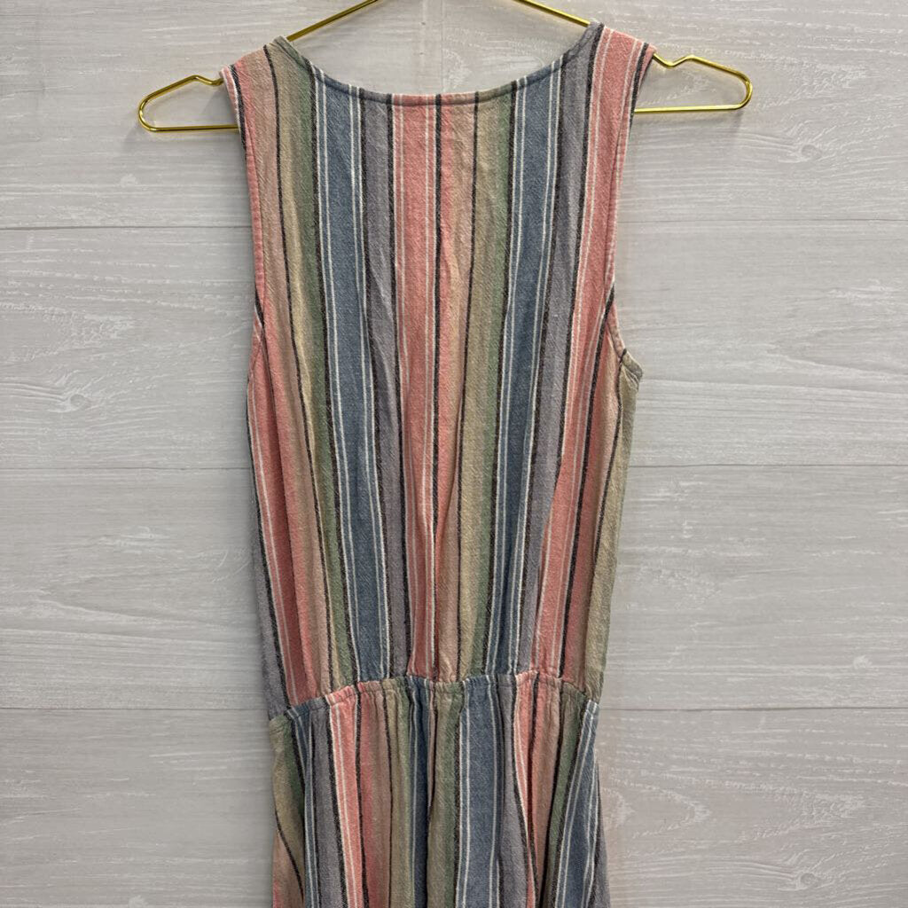 Indigo Rein Pink/ Multi Striped Button Detail Midi Dress Extra Small