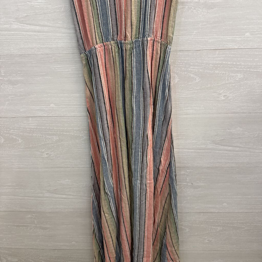 Indigo Rein Pink/ Multi Striped Button Detail Midi Dress Extra Small
