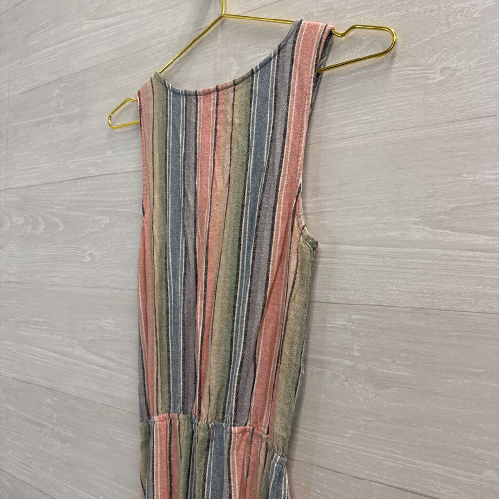 Indigo Rein Pink/ Multi Striped Button Detail Midi Dress Extra Small