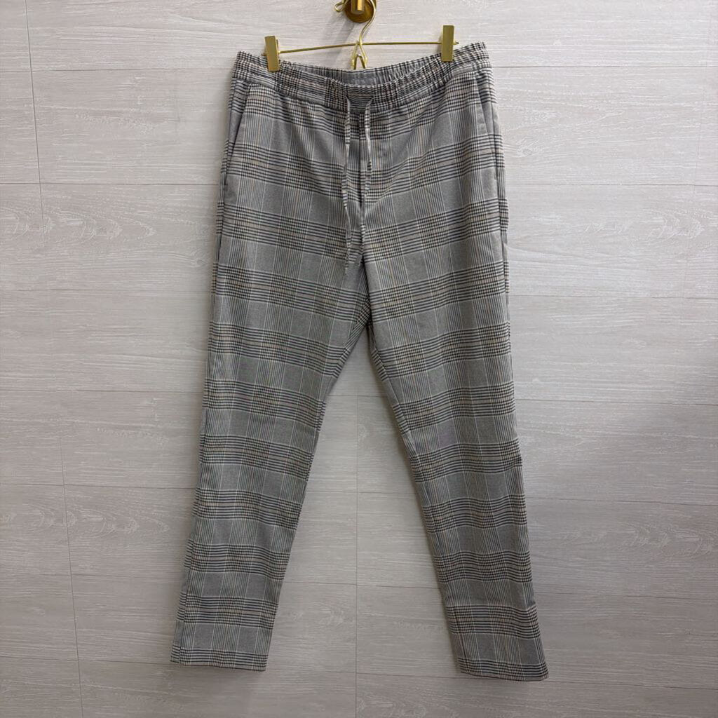 Grey/ Black Plaid Straight Leg Pull On Pants Small